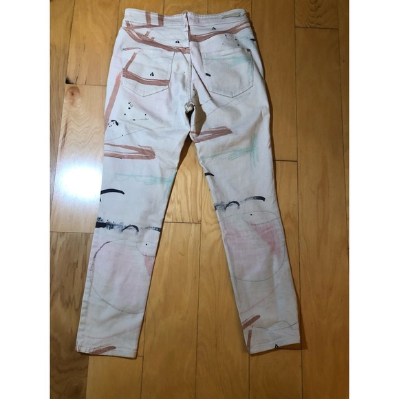 Anthropologie Denim - Anthropologie Moglea Hand Painted Abstract Straight Leg Jeans White Pink 26